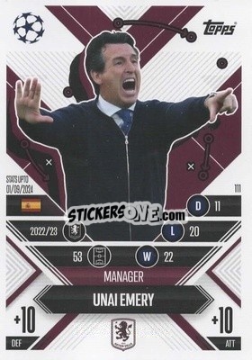 Cromo Unai Emery - UEFA Champions League & Europa League 2024-2025. Match Attax Extra n. 111 - Topps