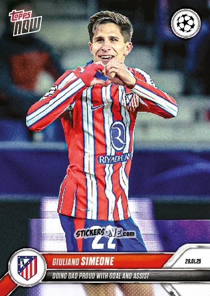 Sticker Giuliano Simeone - Now Update Ecl And Ucl 2024-2025 n. 89 - Topps