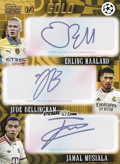 Cromo Erling Haaland / Jude Bellingham / Jamal Musiala - Gold UEFA Club Competitions 2024-2025
 n. A90 - Topps