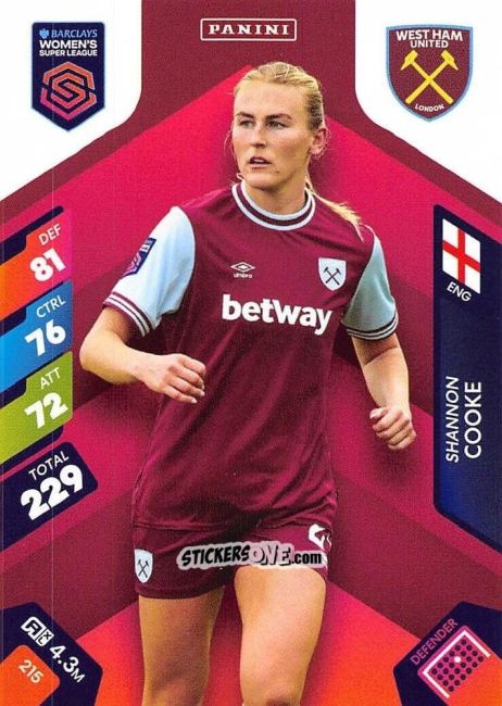 Sticker Shannon Cooke - Barclays Women’s Super League 2025. Adrenalyn XL
 n. 215 - Panini