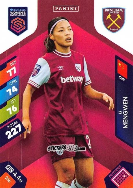Cromo Li Mengwen - Barclays Women’s Super League 2025. Adrenalyn XL
 n. 216 - Panini