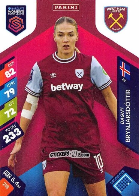 Figurina Dagný Brynjarsdóttir - Barclays Women’s Super League 2025. Adrenalyn XL
 n. 218 - Panini