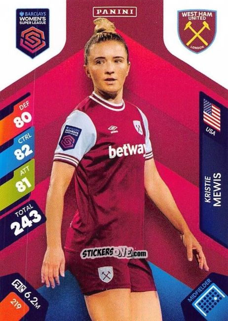 Cromo Kristie Mewis - Barclays Women’s Super League 2025. Adrenalyn XL
 n. 219 - Panini