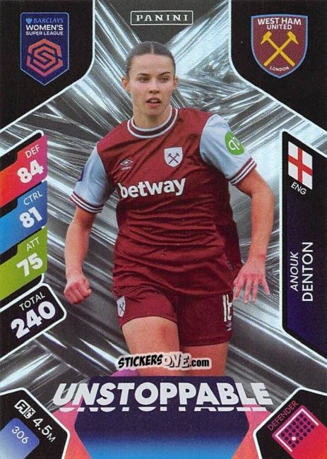 Cromo Anouk Denton - Barclays Women’s Super League 2025. Adrenalyn XL
 n. 306 - Panini