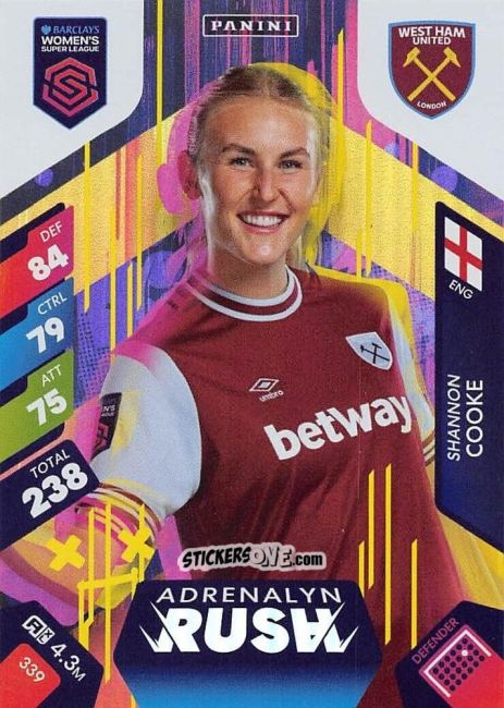 Sticker Shannon Cooke - Barclays Women’s Super League 2025. Adrenalyn XL
 n. 339 - Panini
