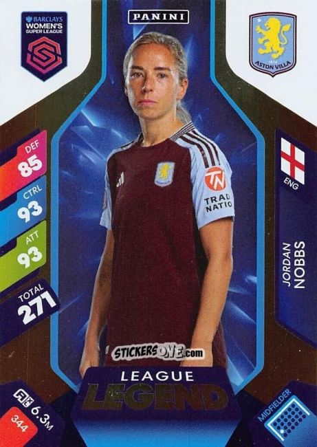 Sticker Jordan Knobbs - Barclays Women’s Super League 2025. Adrenalyn XL
 n. 344 - Panini