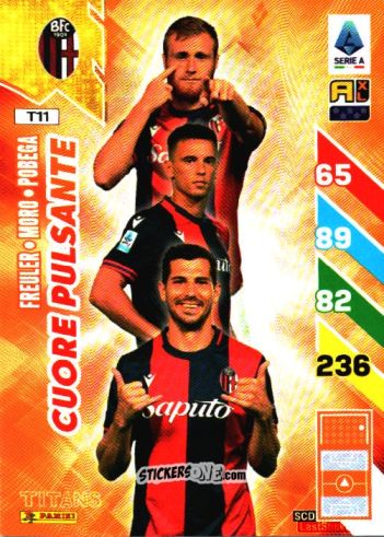 Sticker Remo Freuler / Nikola Moro / Tommaso Pobega - Calciatori 2024-2025. Adrenalyn XL TITANS
 n. T11 - Panini
