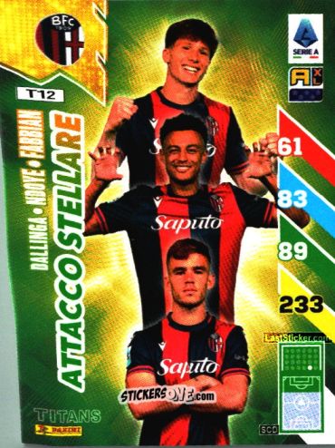 Sticker Thijs Dallinga / Dan Ndoye / Giovanni Fabbian - Calciatori 2024-2025. Adrenalyn XL TITANS
 n. T12 - Panini