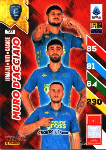 Cromo Ardian Ismajli / Mattia Viti / Liberato Cacace - Calciatori 2024-2025. Adrenalyn XL TITANS
 n. T37 - Panini