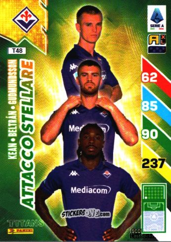 Figurina Moise Kean / Lucas Beltrán / Albert Guðmundsson - Calciatori 2024-2025. Adrenalyn XL TITANS
 n. T48 - Panini
