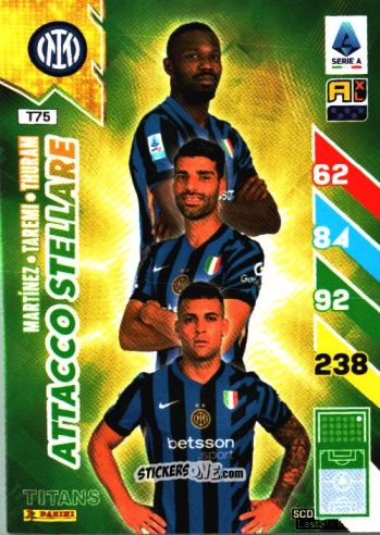 Figurina Lautaro Martínez / Mehdi Taremi / Marcus Thuram - Calciatori 2024-2025. Adrenalyn XL TITANS
 n. T75 - Panini