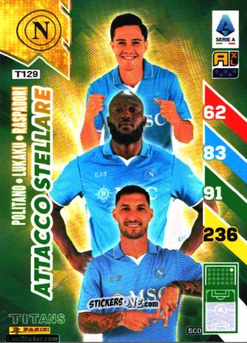 Cromo Mateo PoIitano / RomeIu Lukaku / Giacomo Raspadori - Calciatori 2024-2025. Adrenalyn XL TITANS
 n. T129 - Panini