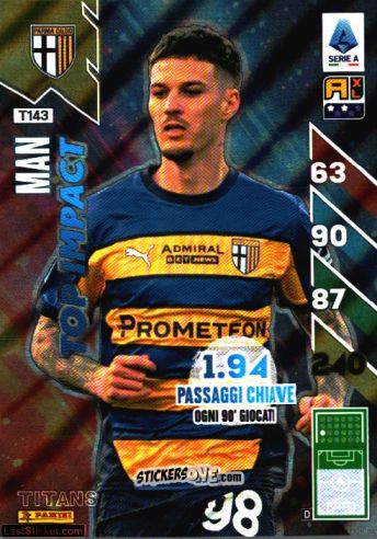 Figurina Dennis Man - Calciatori 2024-2025. Adrenalyn XL TITANS
 n. T143 - Panini