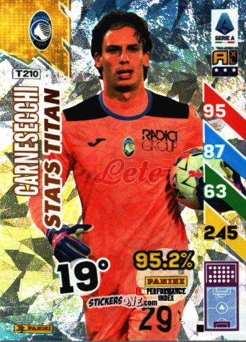 Sticker Marco Carnesecchi - Calciatori 2024-2025. Adrenalyn XL TITANS
 n. T210 - Panini