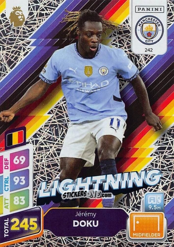 Cromo Jérémy Doku - English Premier League 2024-2025. Adrenalyn XL Plus
 n. 242 - Panini