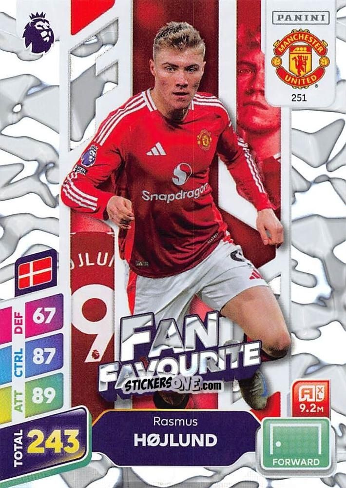 Figurina Rasmus Højlund - English Premier League 2024-2025. Adrenalyn XL Plus
 n. 251 - Panini