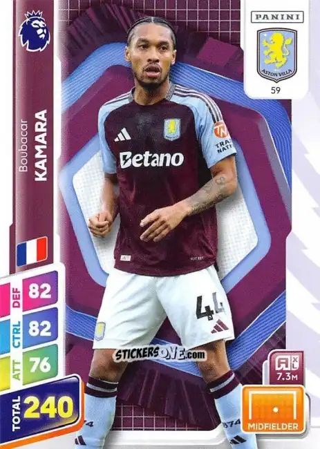 Sticker Boubacar Kamara - English Premier League 2024-2025. Adrenalyn XL Plus
 n. 59 - Panini