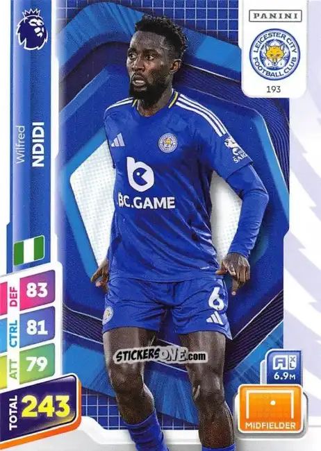 Figurina Wilfred Ndidi - English Premier League 2024-2025. Adrenalyn XL Plus
 n. 193 - Panini
