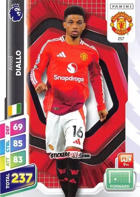 Sticker Amad Diallo - English Premier League 2024-2025. Adrenalyn XL Plus
 n. 257 - Panini