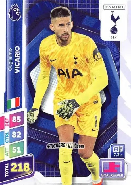 Figurina Guglielmo Vicario - English Premier League 2024-2025. Adrenalyn XL Plus
 n. 317 - Panini