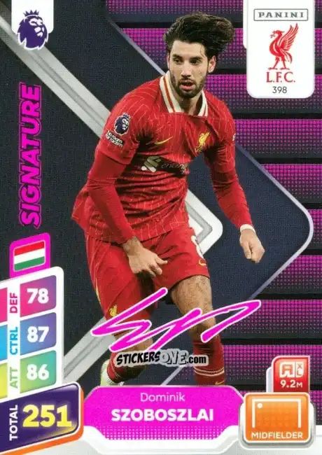 Cromo Dominik Szoboszlai - English Premier League 2024-2025. Adrenalyn XL Plus
 n. 398 - Panini