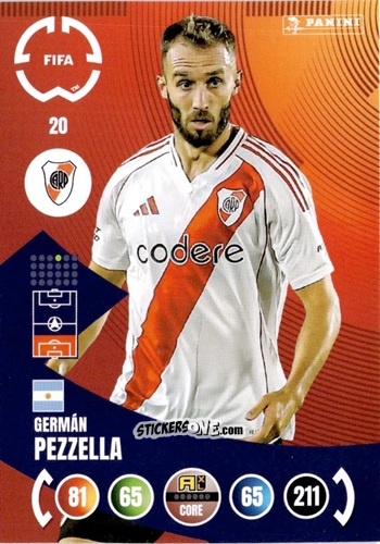Figurina Germán Pezzella - FIFA Club World Cup 2025. Adrenalyn XL n. 20 - Panini