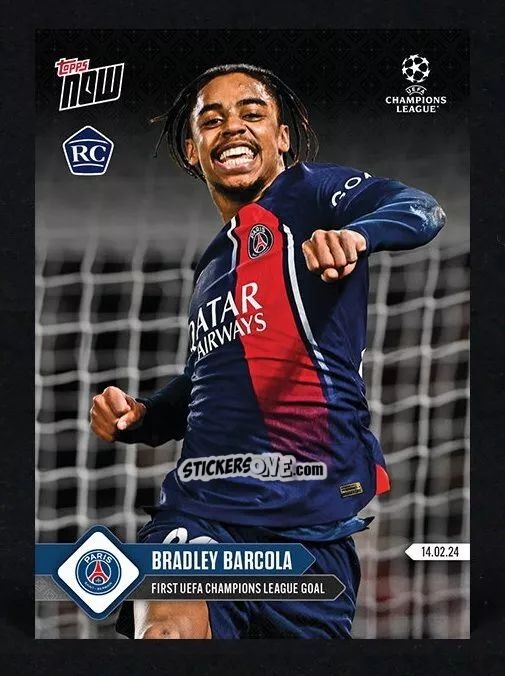 Sticker Bradley Barcola - Now Uefa Champions League 2023-2024 n. 95 - Topps