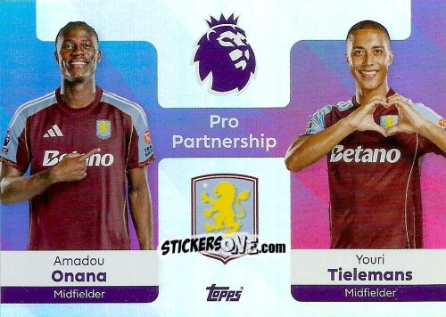 Sticker Amadou Onana / Youri Tielemans - Premier League 2026 Trading Cards
 n. 362 - Topps