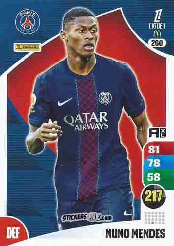 Sticker Nuno Mendes - Ligue 1 2025-2026. Adrenalyn XL
 n. 260 - Panini