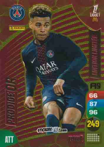 Cromo Désiré Doué - Ligue 1 2025-2026. Adrenalyn XL
 n. LE18 - Panini