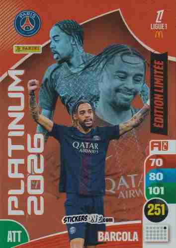 Sticker Bradley Barcola - Ligue 1 2025-2026. Adrenalyn XL
 n. LE-PL1 - Panini