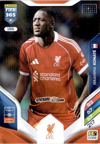 Sticker Ibrahima Konaté - Fifa 365: 2025-2026. Adrenalyn Xl n. LIV6 - Panini