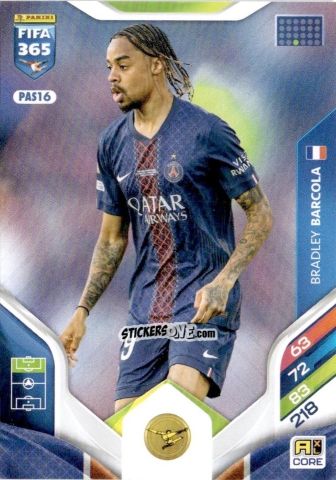 Figurina Bradley Barcola - Fifa 365: 2025-2026. Adrenalyn Xl n. PAS16 - Panini