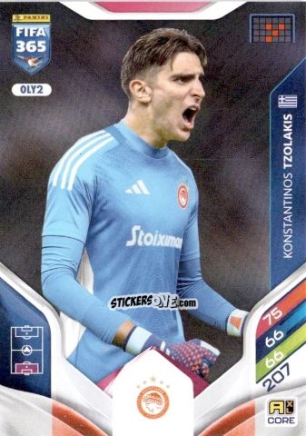 Sticker Konstantinos Tzolakis - Fifa 365: 2025-2026. Adrenalyn Xl n. OLY2 - Panini