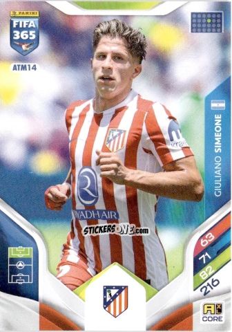 Sticker Giuliano Simeone - Fifa 365: 2025-2026. Adrenalyn Xl n. ATM14 - Panini