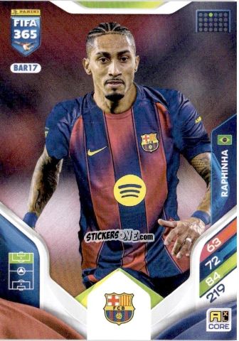 Sticker Raphinha - Fifa 365: 2025-2026. Adrenalyn Xl n. BAR17 - Panini