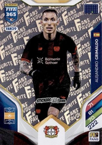 Figurina Alejandro Grimaldo - Fifa 365: 2025-2026. Adrenalyn Xl n. FAN29 - Panini