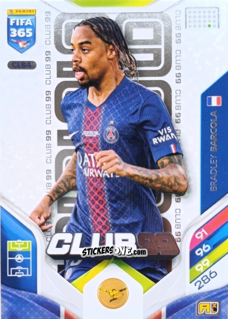 Sticker Bradley Barcola - Fifa 365: 2025-2026. Adrenalyn Xl n. CLB4 - Panini