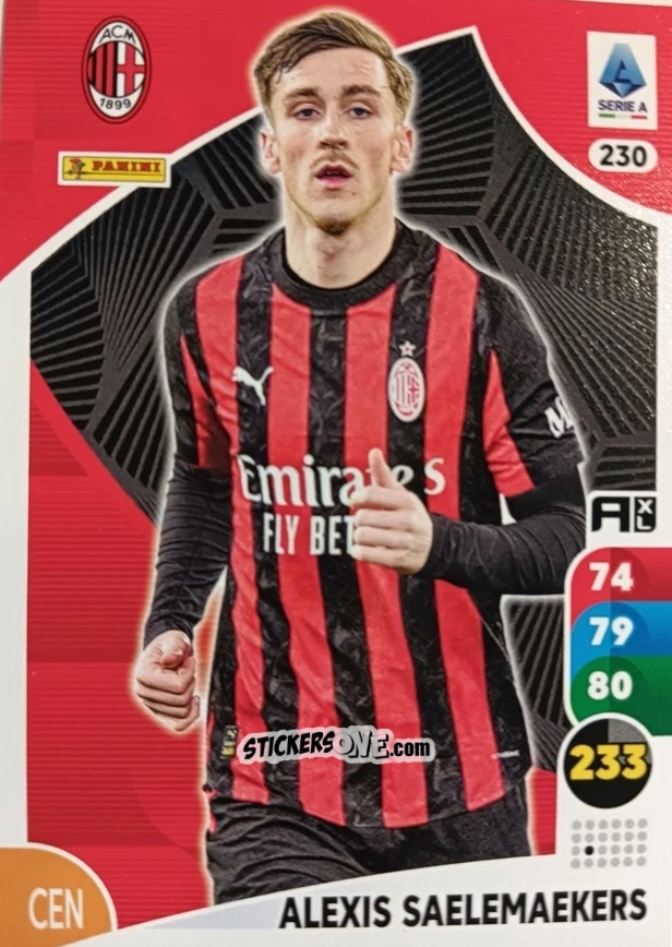 Sticker Alexis Saelemaekers - Calciatori 2025-2026. Adrenalyn Xl n. 230 - Panini