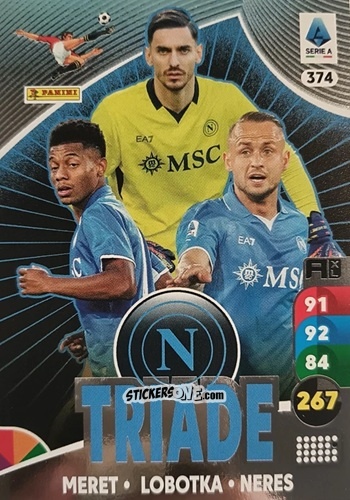 Figurina Alex Meret / Stanislav Lobotka / David Neres - Calciatori 2025-2026. Adrenalyn Xl n. 374 - Panini