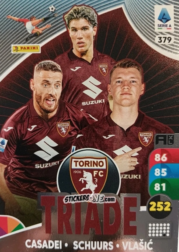 Figurina Cesare Casadei / Perr Schuurs / Nikola Vlašić - Calciatori 2025-2026. Adrenalyn Xl n. 379 - Panini
