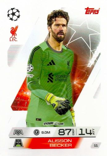 Cromo Alisson Becker - UEFA Champions League & Europa League 2025-2026. Match Attax
 n. 11 - Topps