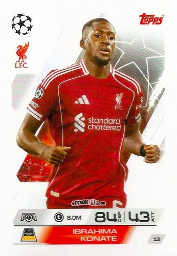 Sticker Ibrahima Konaté - UEFA Champions League & Europa League 2025-2026. Match Attax
 n. 13 - Topps