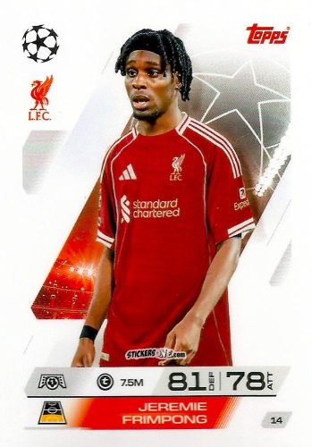 Cromo Jeremie Frimpong - UEFA Champions League & Europa League 2025-2026. Match Attax
 n. 14 - Topps