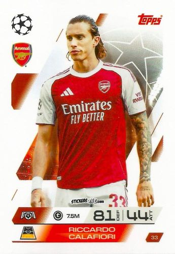 Cromo Riccardo Calafiori - UEFA Champions League & Europa League 2025-2026. Match Attax
 n. 33 - Topps