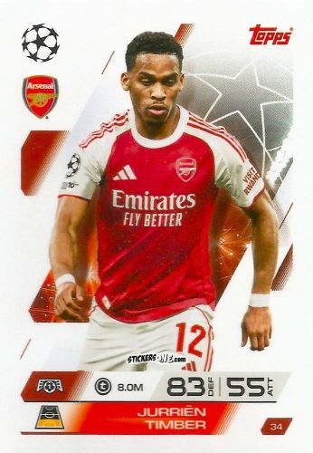 Cromo Jurrién Timber - UEFA Champions League & Europa League 2025-2026. Match Attax
 n. 34 - Topps