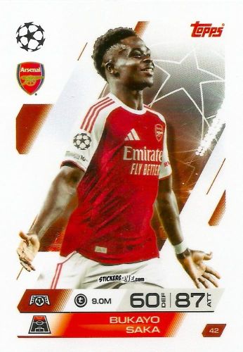Figurina Bukayo Saka - UEFA Champions League & Europa League 2025-2026. Match Attax
 n. 42 - Topps