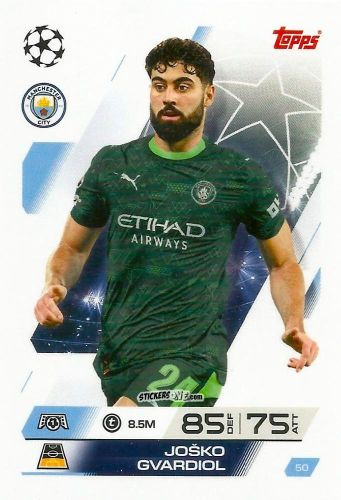 Figurina Joško Gvardiol - UEFA Champions League & Europa League 2025-2026. Match Attax
 n. 50 - Topps