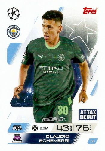 Sticker Claudio Echeverri - UEFA Champions League & Europa League 2025-2026. Match Attax
 n. 56 - Topps