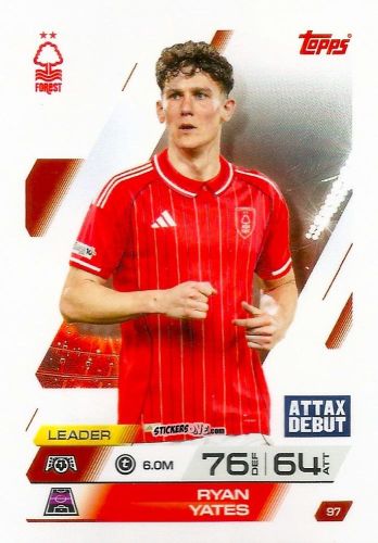 Cromo Ryan Yates - UEFA Champions League & Europa League 2025-2026. Match Attax
 n. 97 - Topps